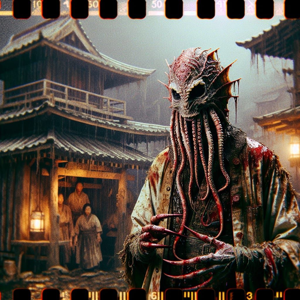 Photorealistic Deep-Sea Humanoid in Fishing Village Temple
