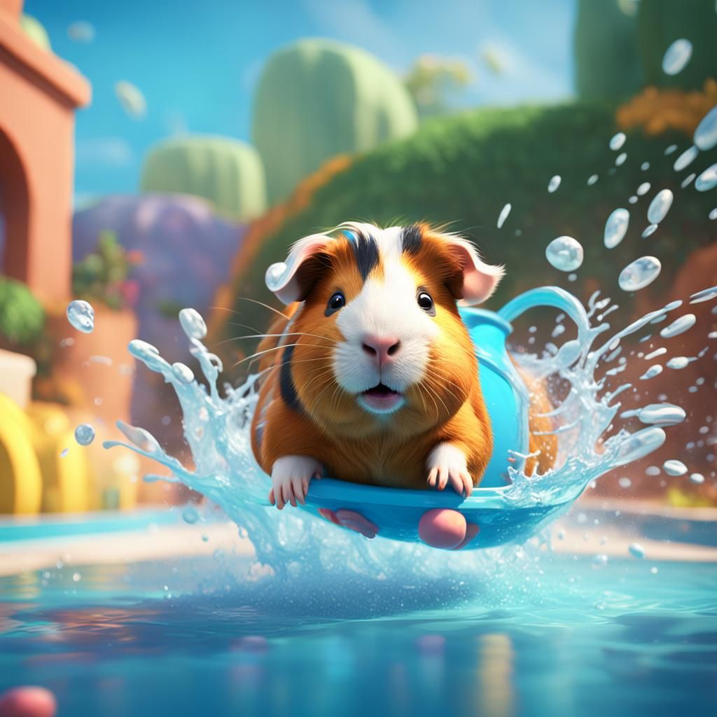 Guinea Pig Runs in Pool: 3D Digital Art