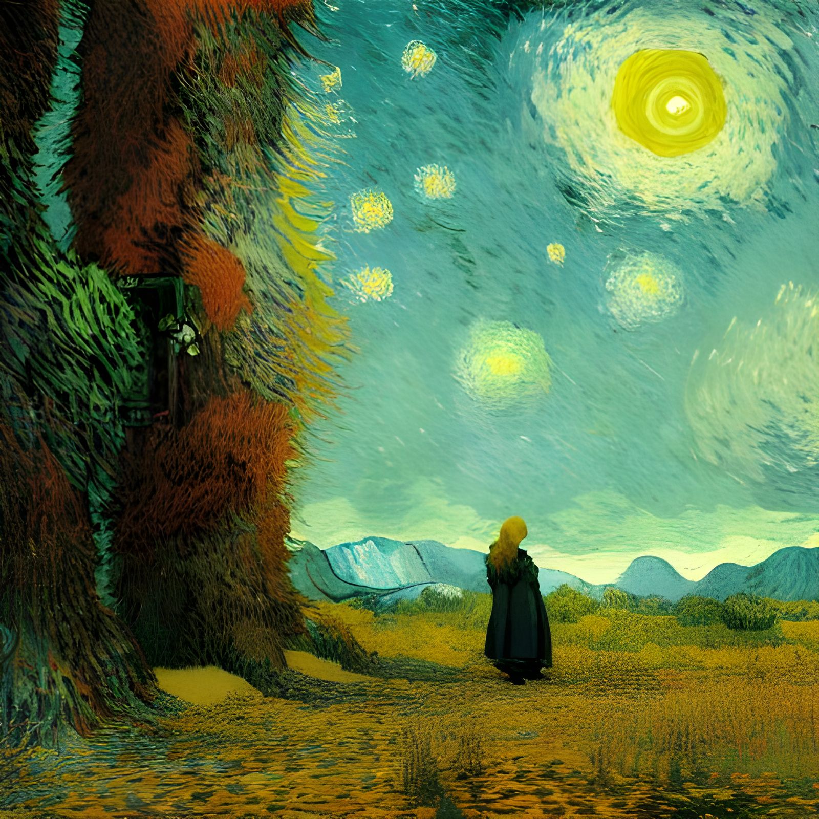 Surreal Dystopian Landscape Painting in Expressionist Style