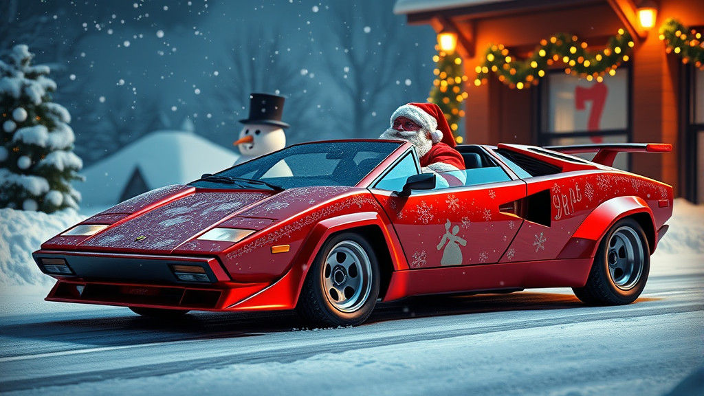 Santa Claus Drives Christmas Lamborghini: Digital Art