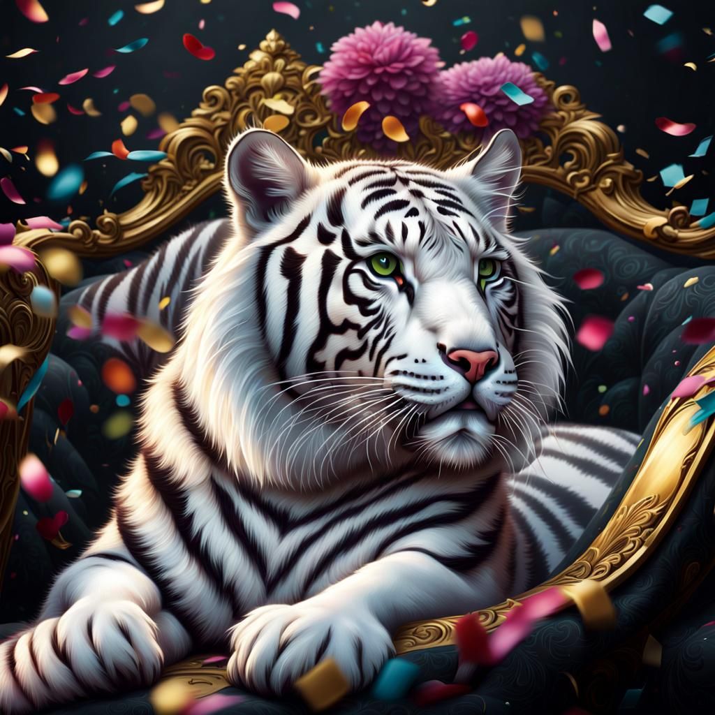 A beautiful white tiger with silky fine fur