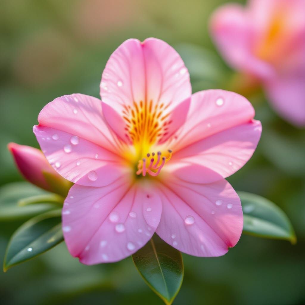 Macro Photo of Pink Azalea Flowers with Water Droplets