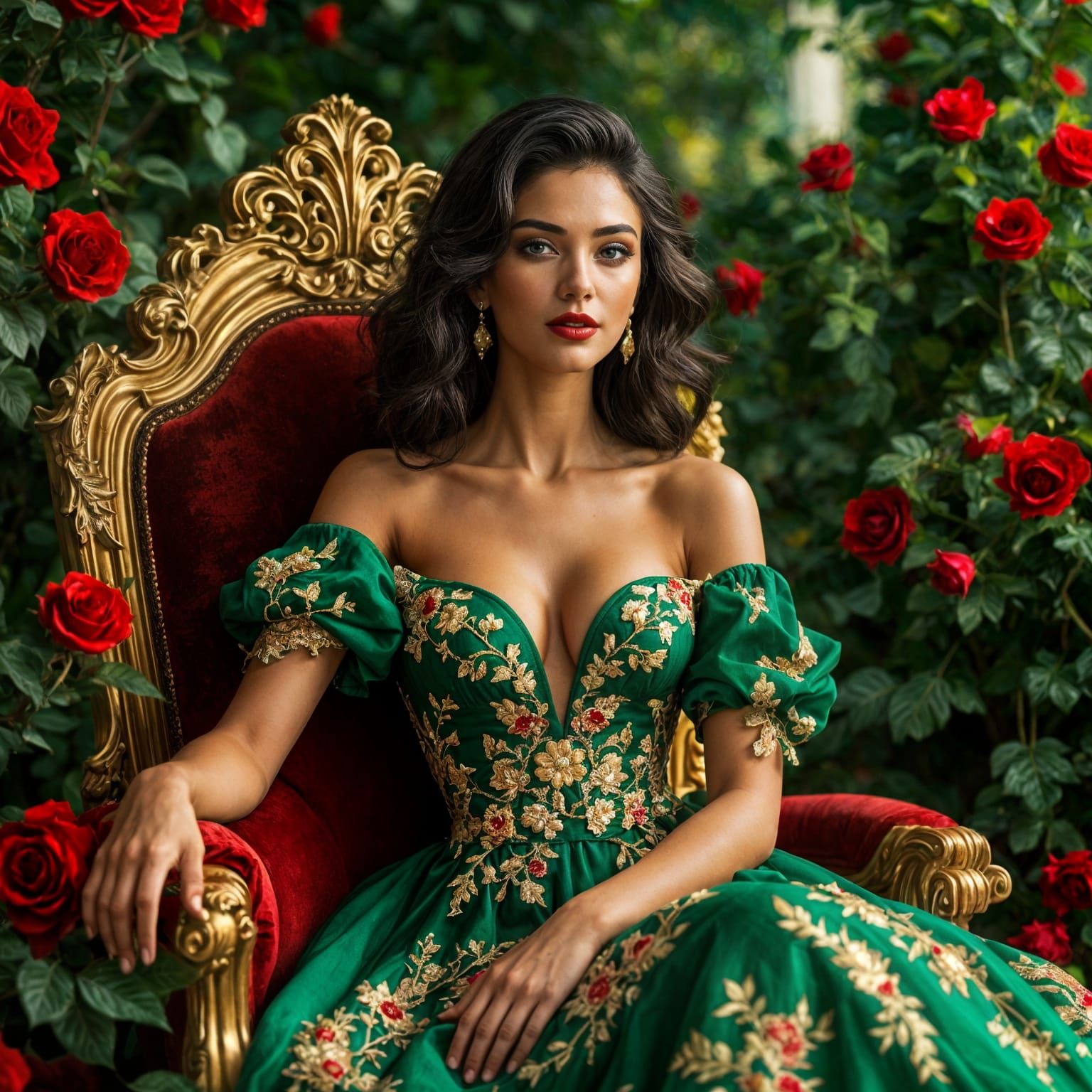 Elegant Fairy Tale Princess in Emerald Gown