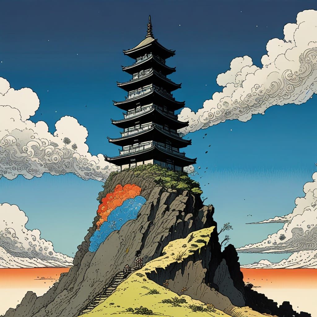 Vibrant Abstract Monument in Watercolour Style