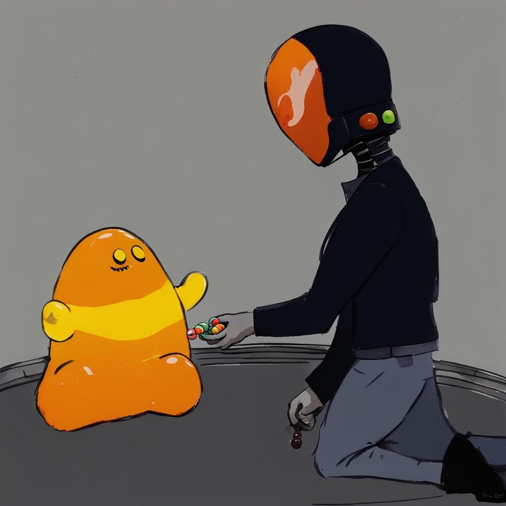 SCP Agent Feeds M&Ms to SCP-999 in Watercolor