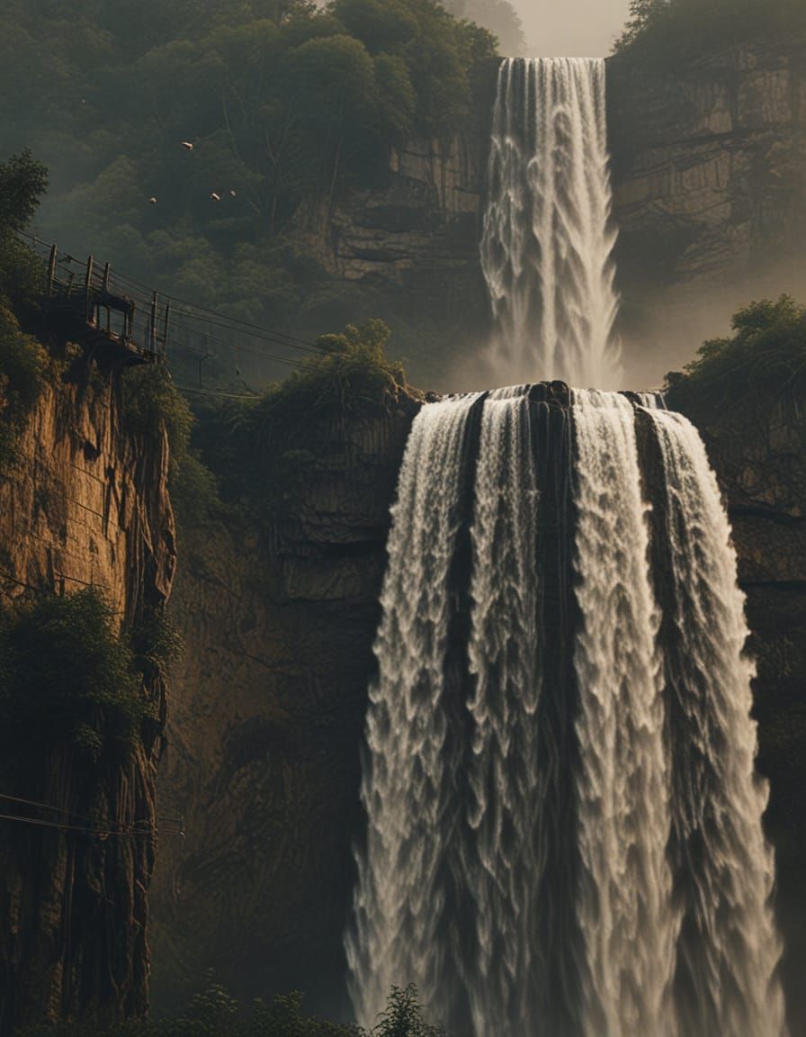 Birds, Drone, and Waterfall in Cinematic Style