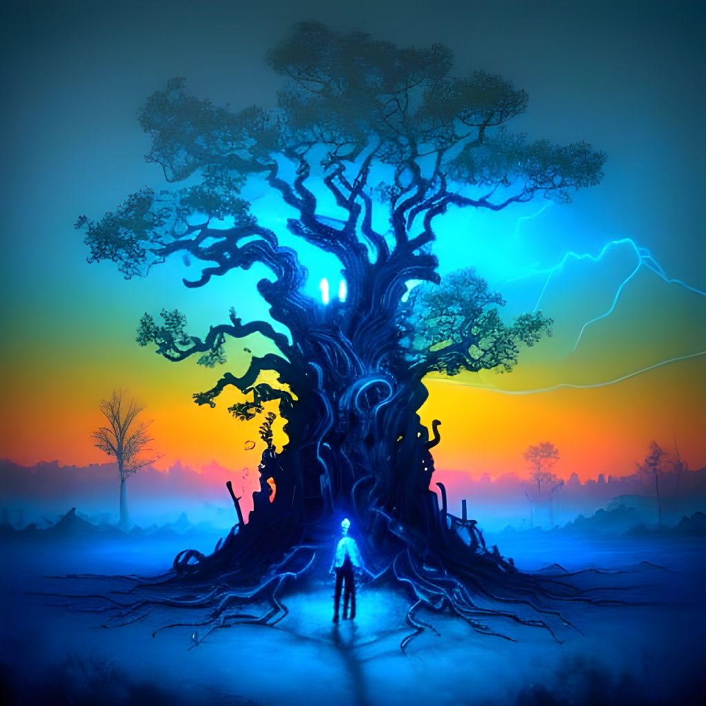 Surreal World: Nature Meets Technology in a Complex Painting