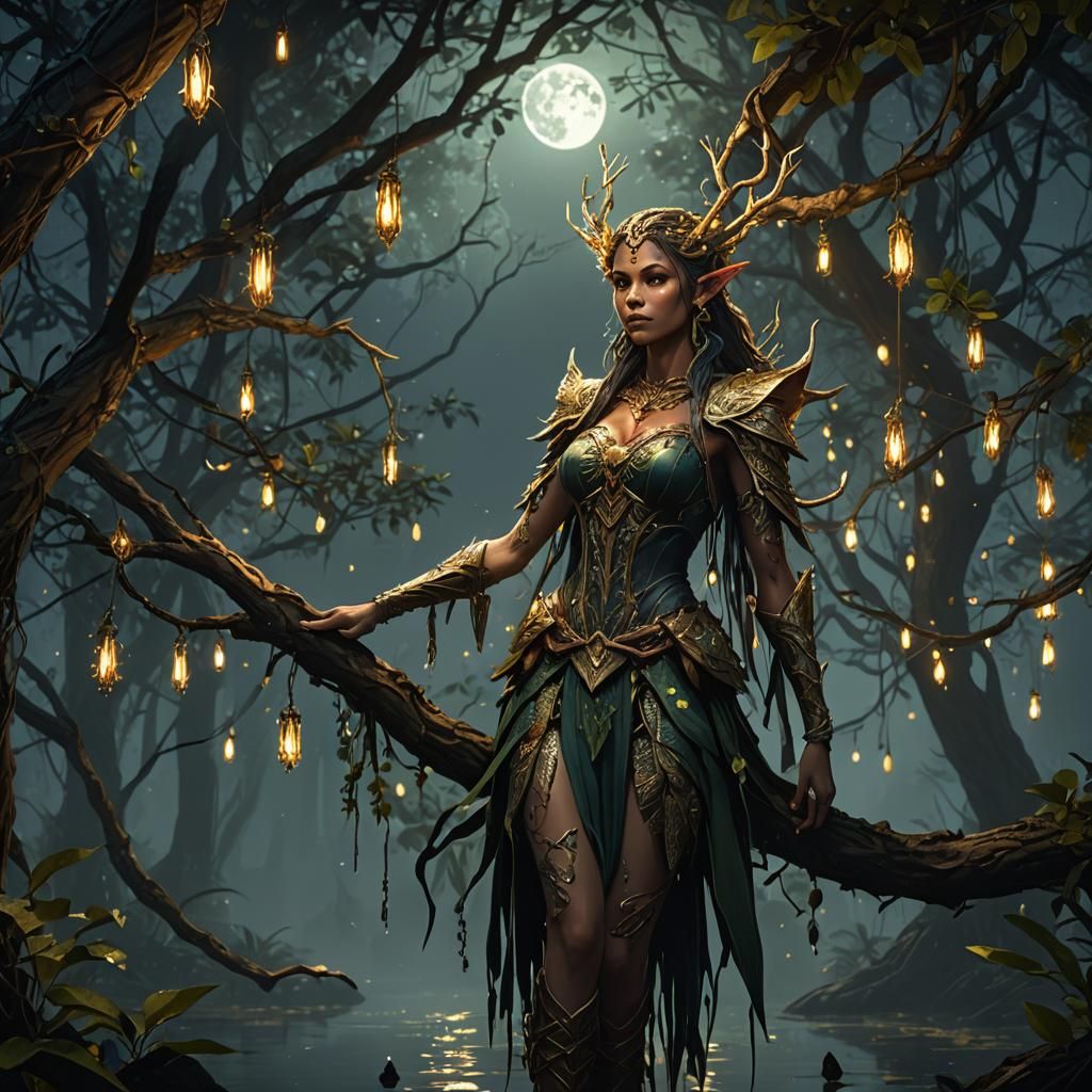 Wood Elf in Moonlight, Dark Fantasy Concept Art