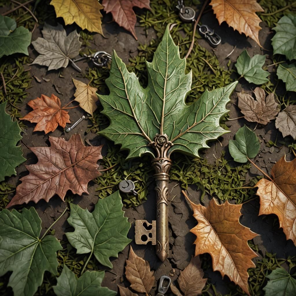 Leaf Key in Rural Setting, Detailed Studio Photo
