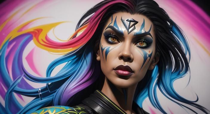 Female Klingon Graffiti Art in HR Giger Style