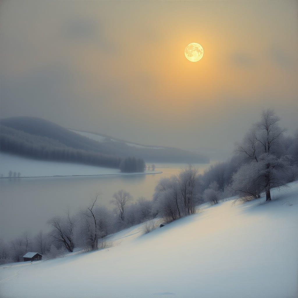 Ethereal Winter Scene Under Full Moonlight