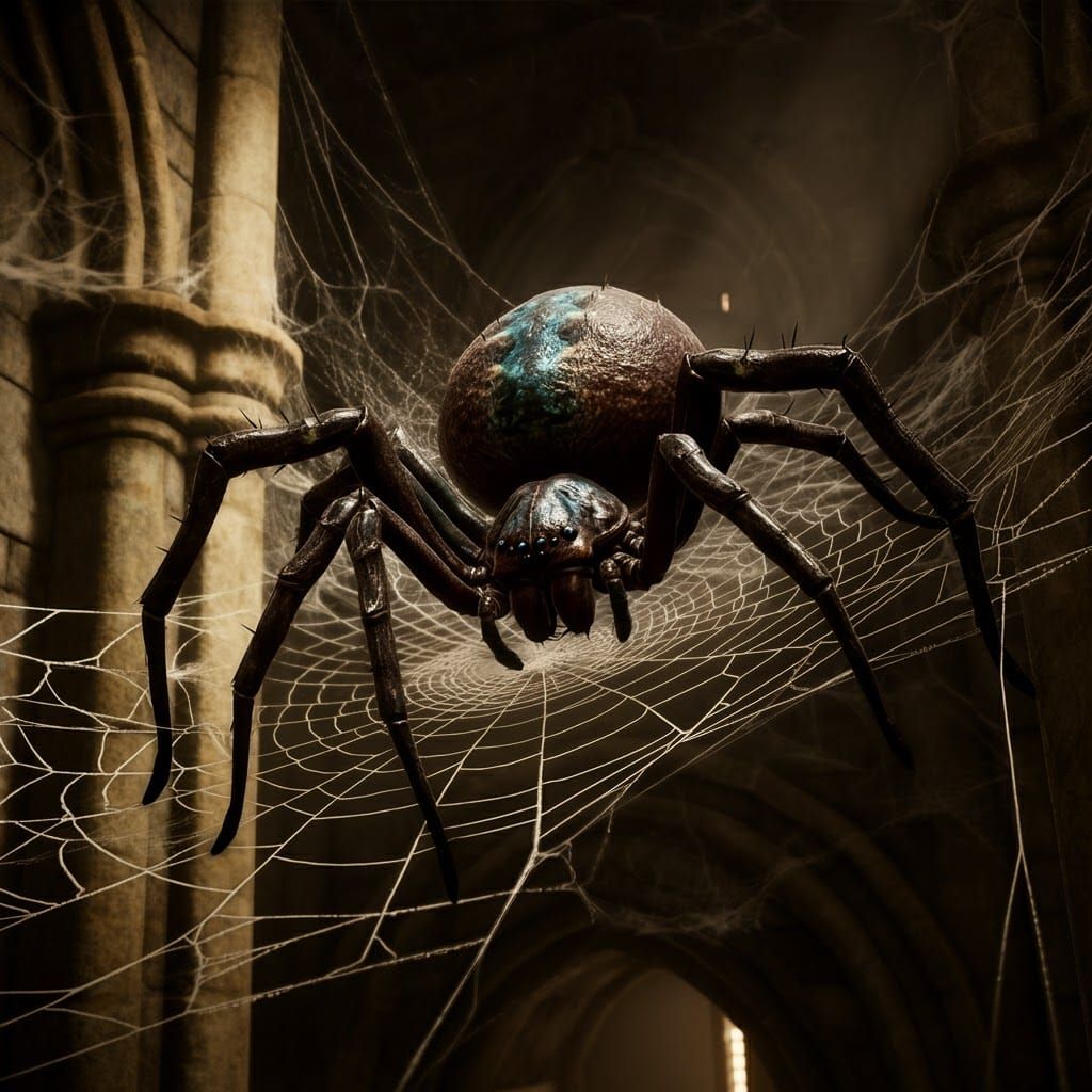 Elder Webweave Spider in Medieval Castle, 8K