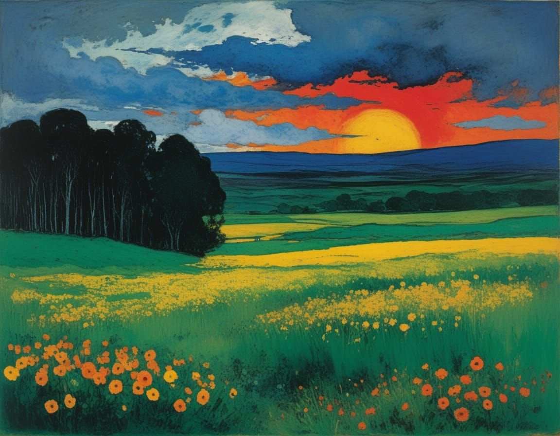 Vibrant Expressionist Landscape in Abstract Style