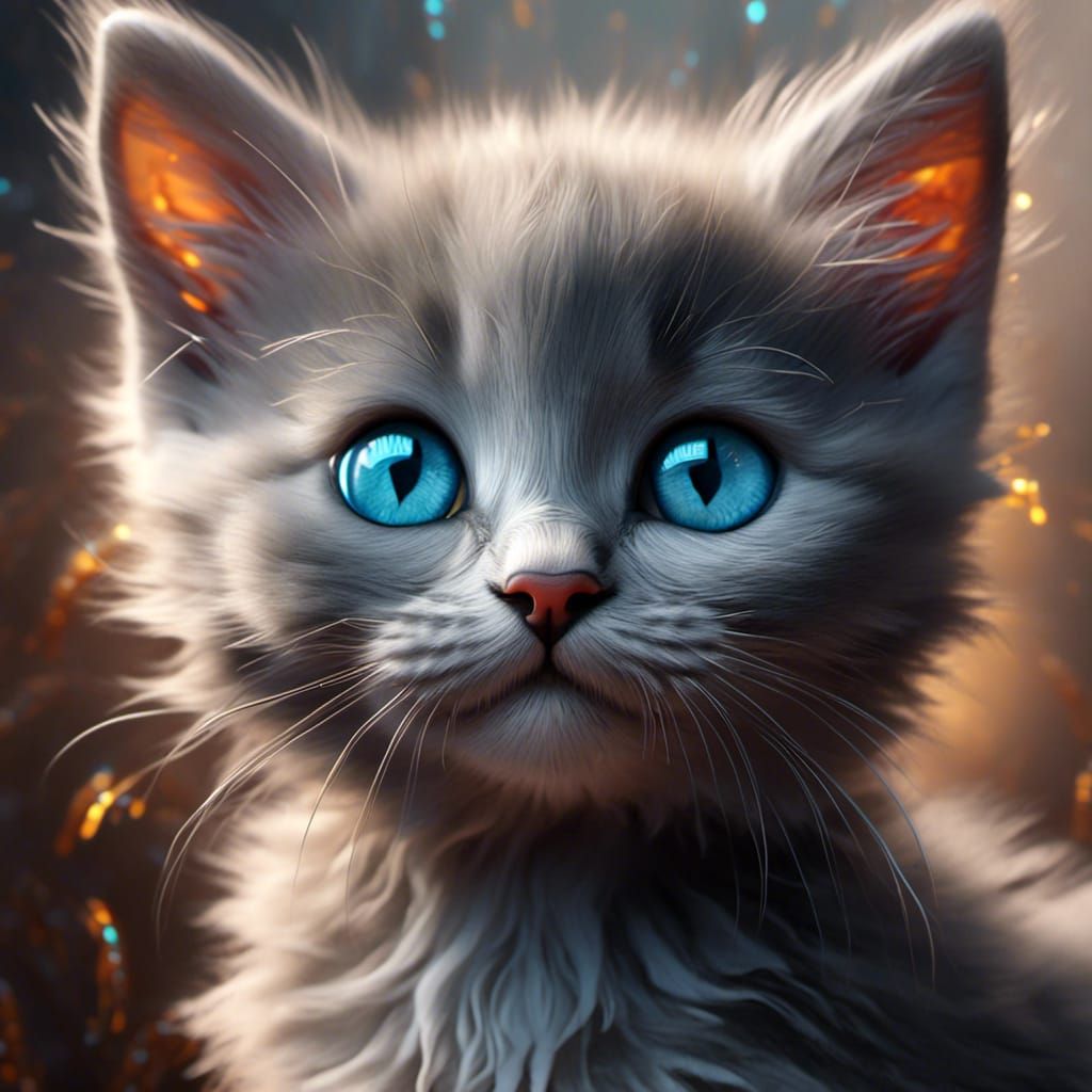 Heterochromatic Kitten Portrait in Hyperrealistic Style