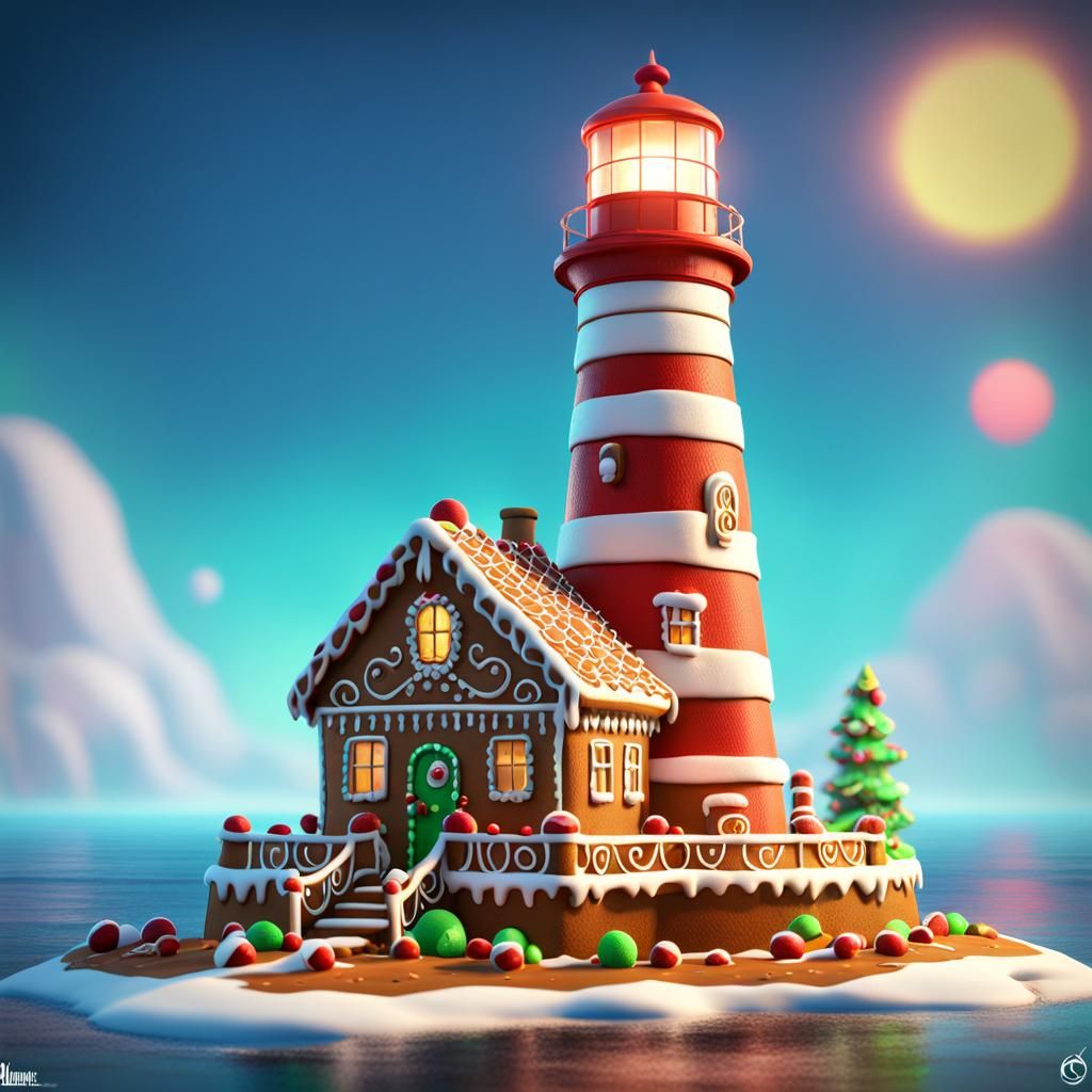 Gingerbread Lighthouse Christmas Concept Art