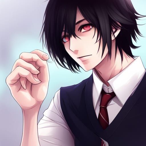 Yandere Boy with Black Hair in Anime Style