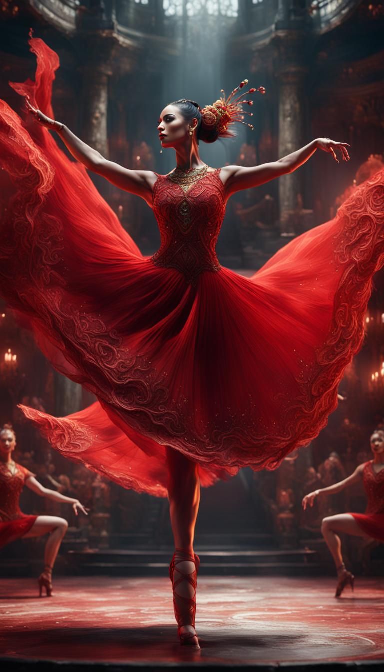 Dancer in Red Dress: Detailed Fantasy Art