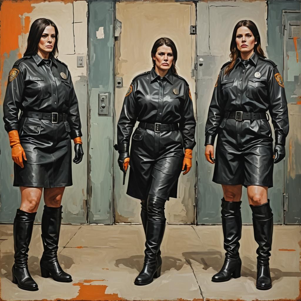 Female Prison Guards Escorting Inmate: Abstract Art