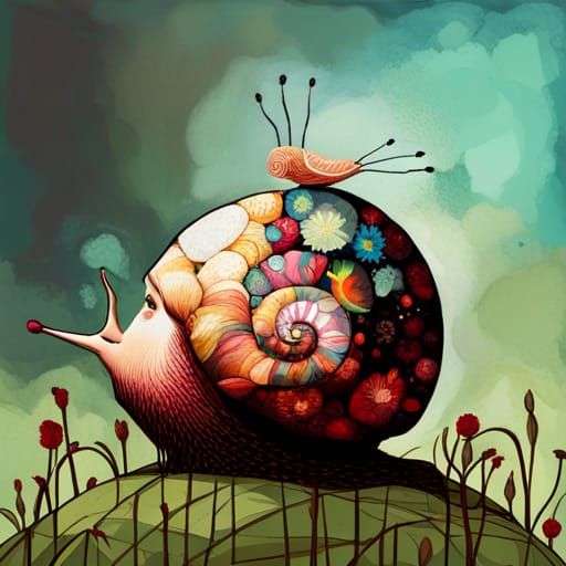 Intricate Snail with Flowering Shell, Digital Art