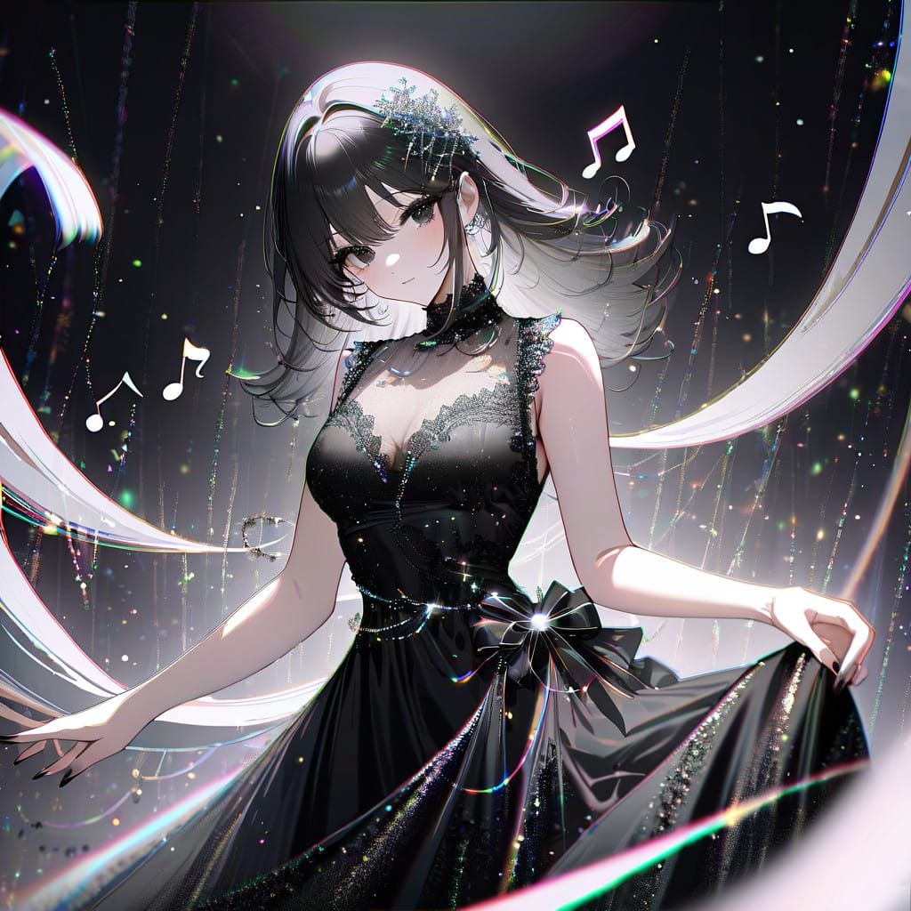 Glamorous Anime Musician in Elegant Dress
