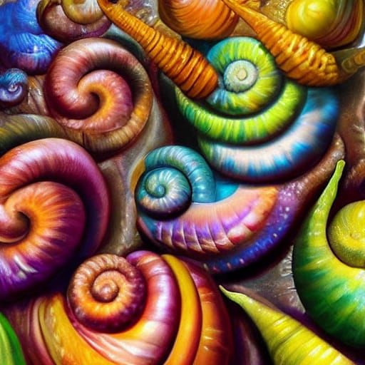 Alien Market Selling Snails: Surreal Oil Painting