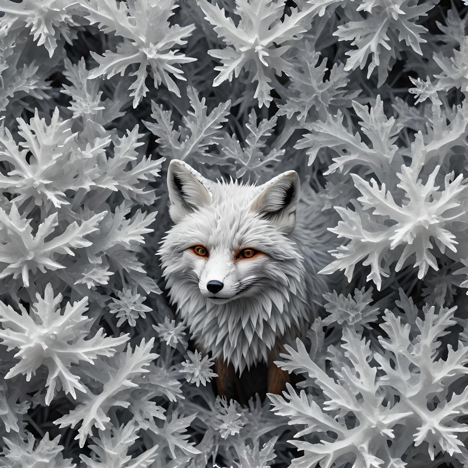 Icy 3D Fox with Intricate White Texture
