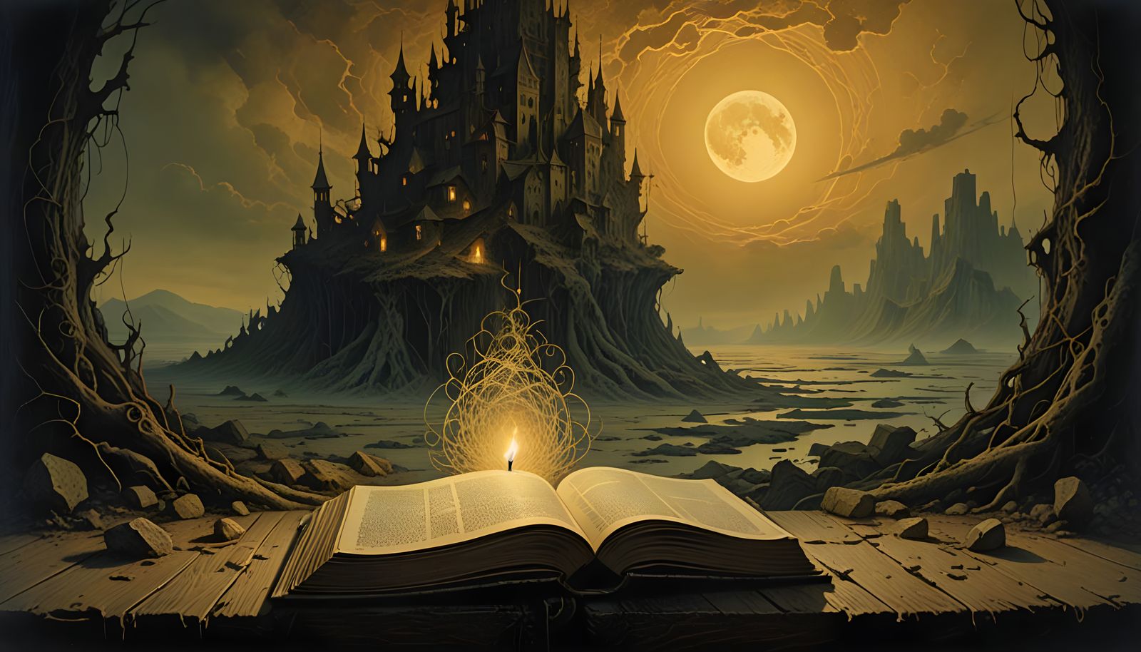 Mysterious Book Illuminated by Candlelight