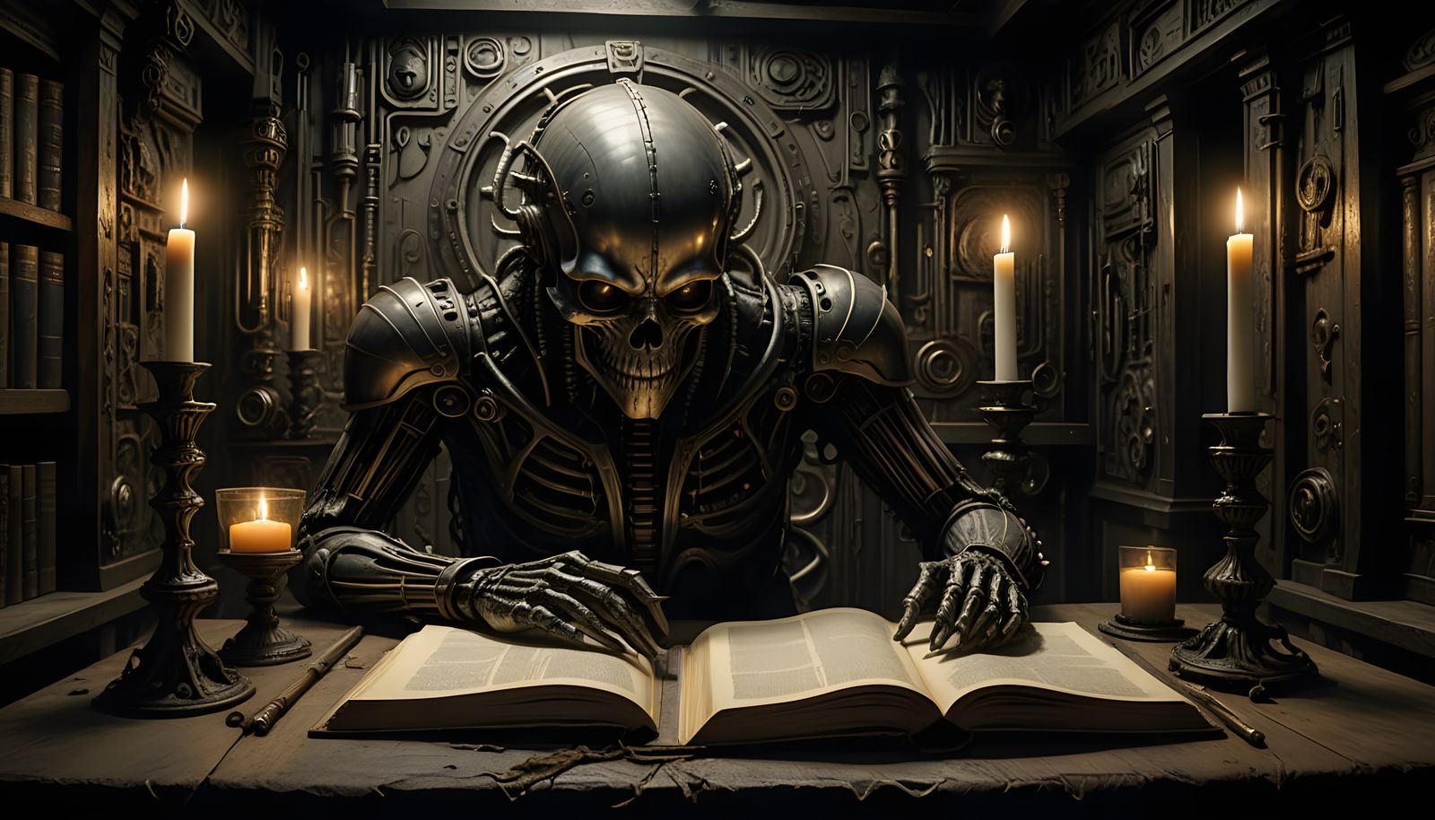 Magical Sorcerer Practices Candlelit Spells in Mysterious Ca...