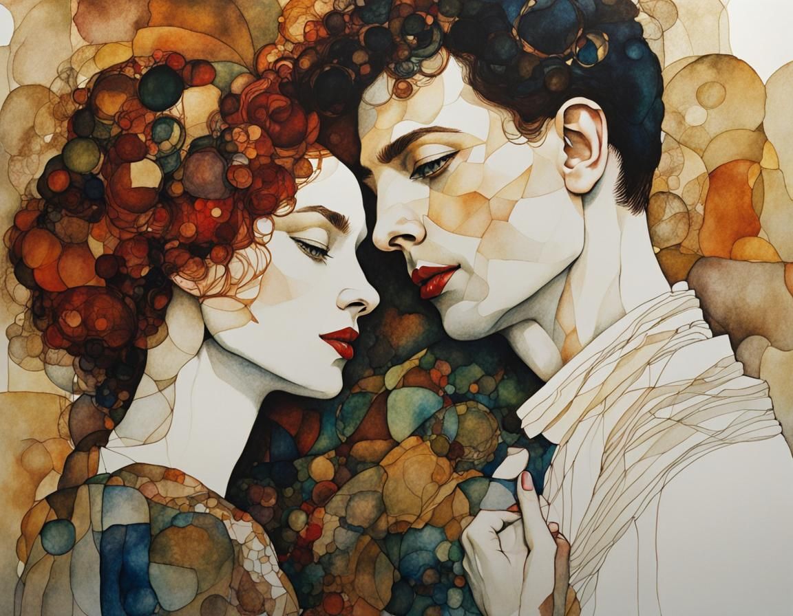 Romantic Couple in Organic Line Art Style