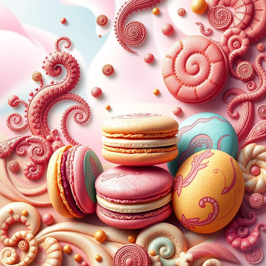 Colorful Macarons with Abstract Fractal Patterns