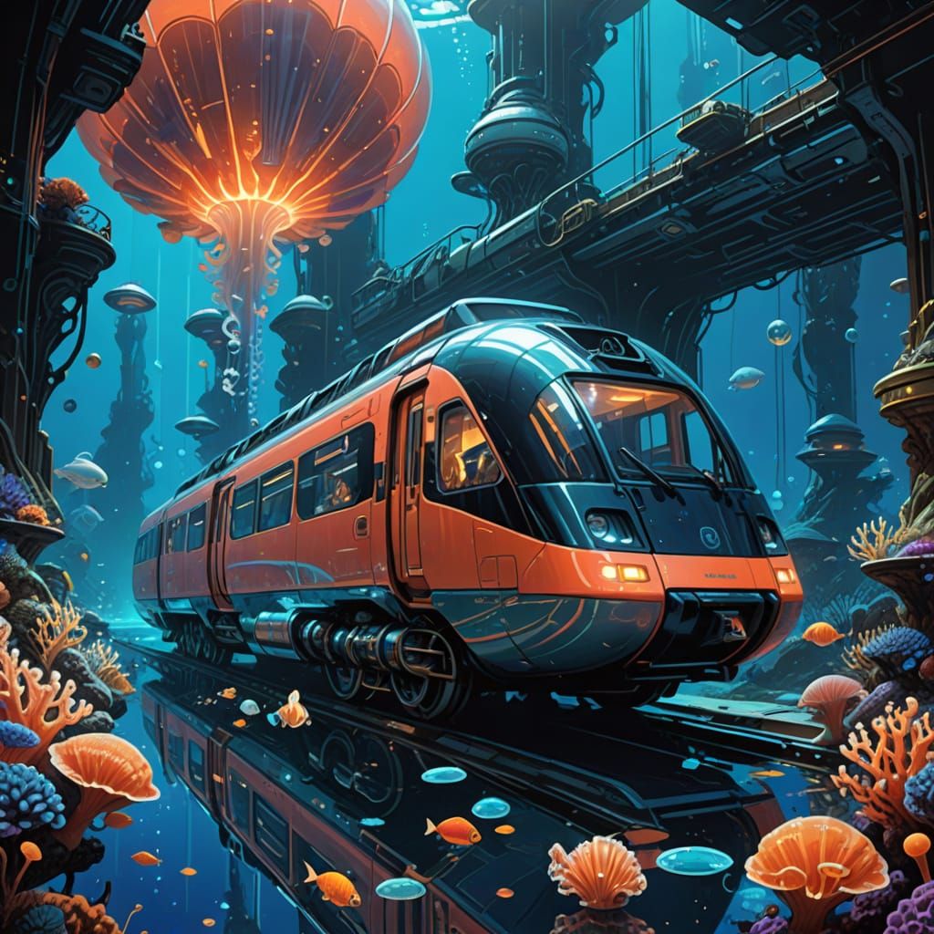 Surreal Underwater Futurism: Photorealistic Train Glides thr...