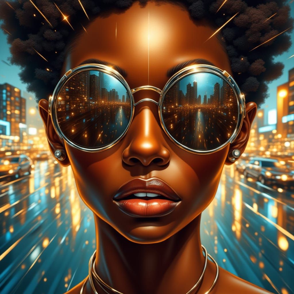 Futuristic Portrait of Woman with Mirrored Sunglasses