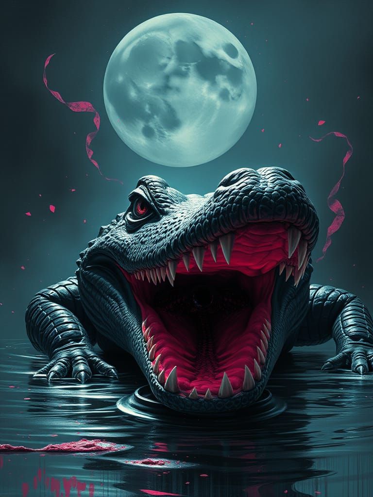 Dada Crocodile in Giger Style with Pastel Colors