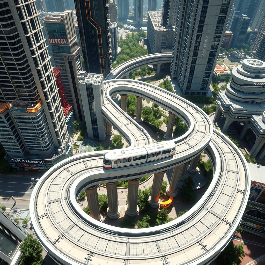 Sleek Sci-Fi Monorail Speeds Down Futuristic City
