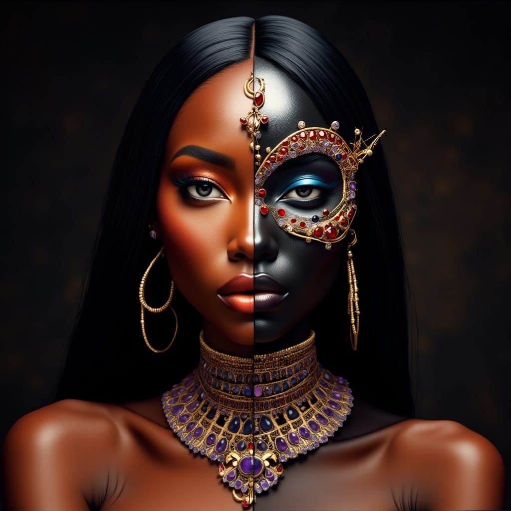 Bifurcated Woman with Bronze and Metallic Face