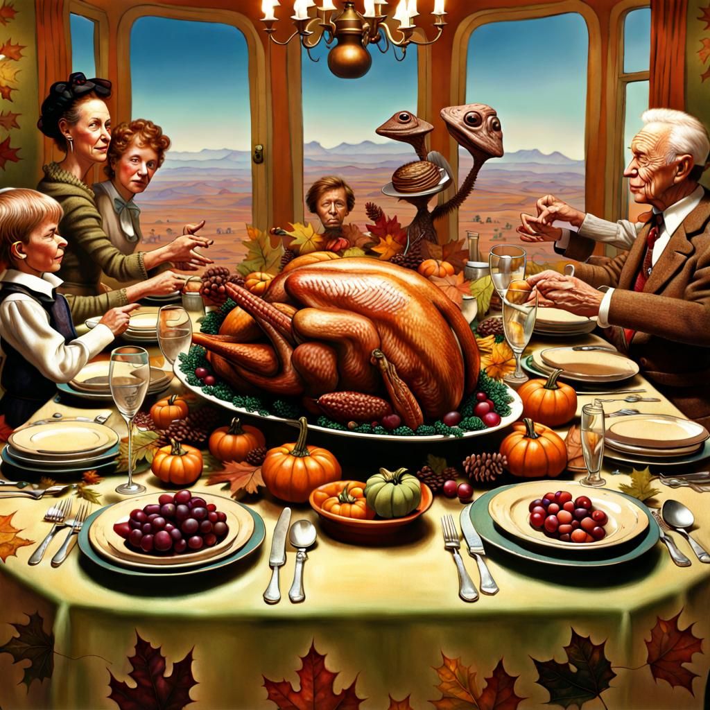 Alien Thanksgiving Tablescape in Regionalist Style