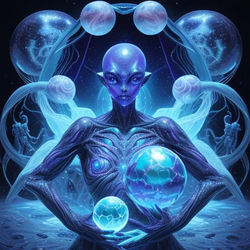 Alien Creatures Holding Earth: Cosmic Illustration