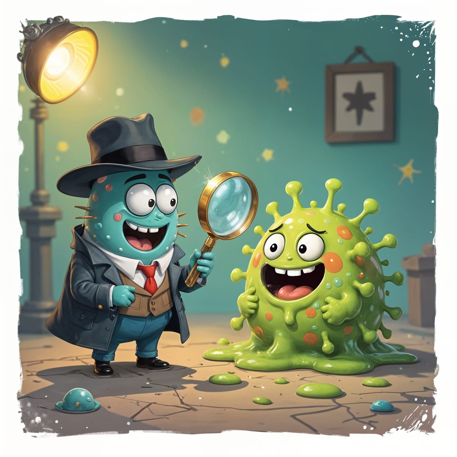 Noir Microbe Detective Inspects Giggling Virus