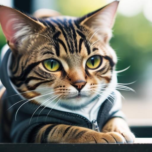 Tabby Cat in Hoodie, Professional Photography