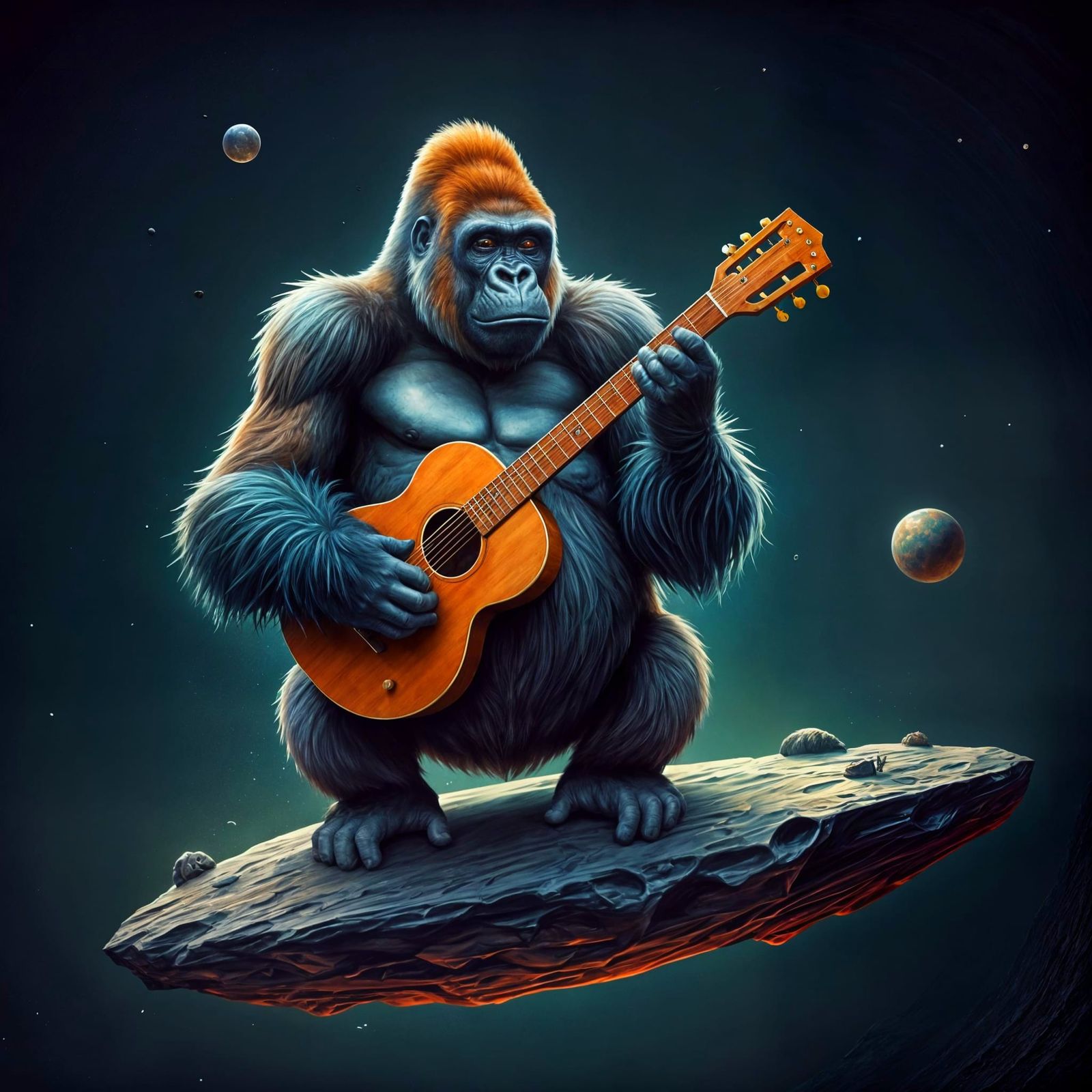 Magical Quirky Primitivism Rock band of gorillas Playing Spa...