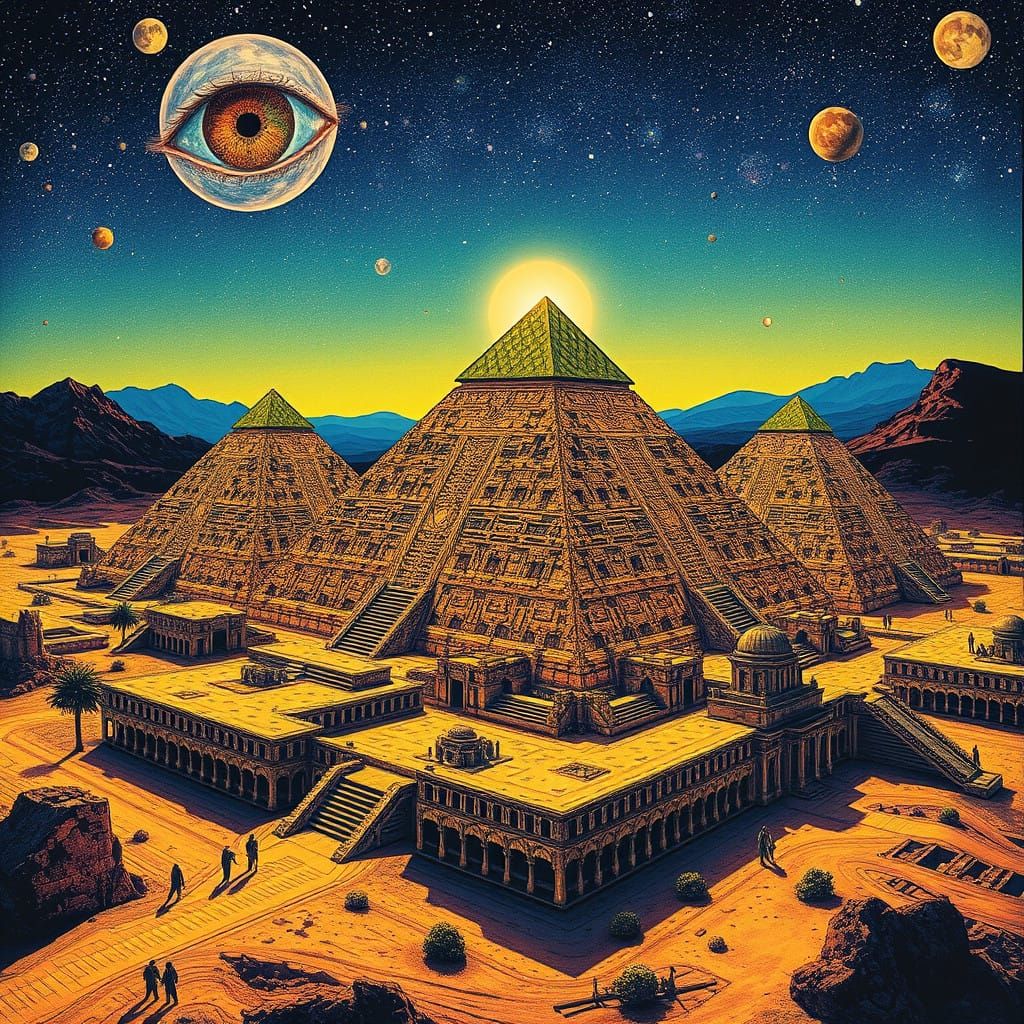 Surreal Egyptian Pyramids in GLITCHCORE Trompe L'oeil Artwor...