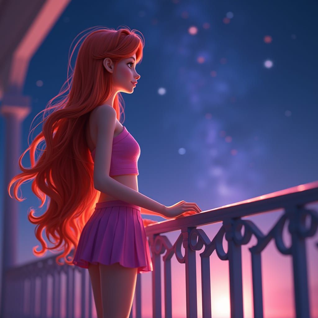 Pixar-Inspired Redhead in Starry Night
