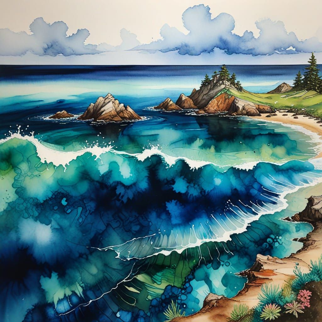Vibrant Alcohol Ink Seascape
