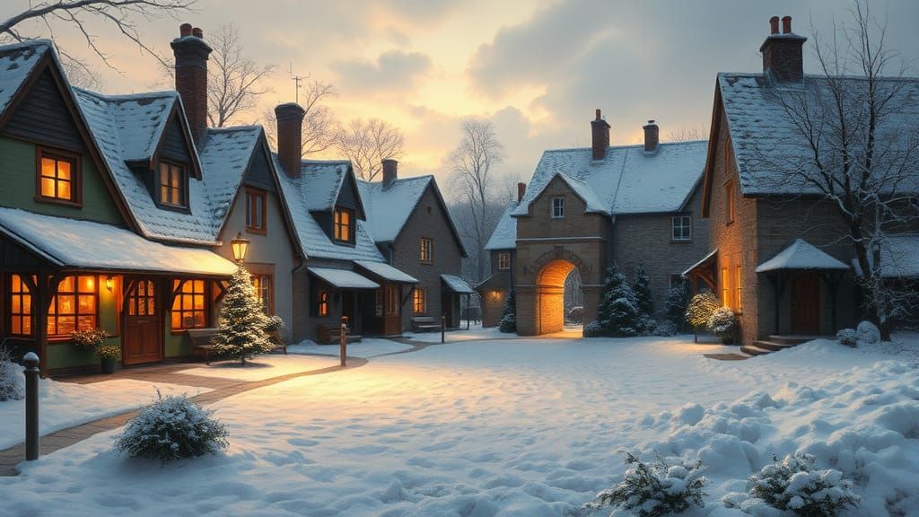 Neo-Impressionist Village Square at Dusk