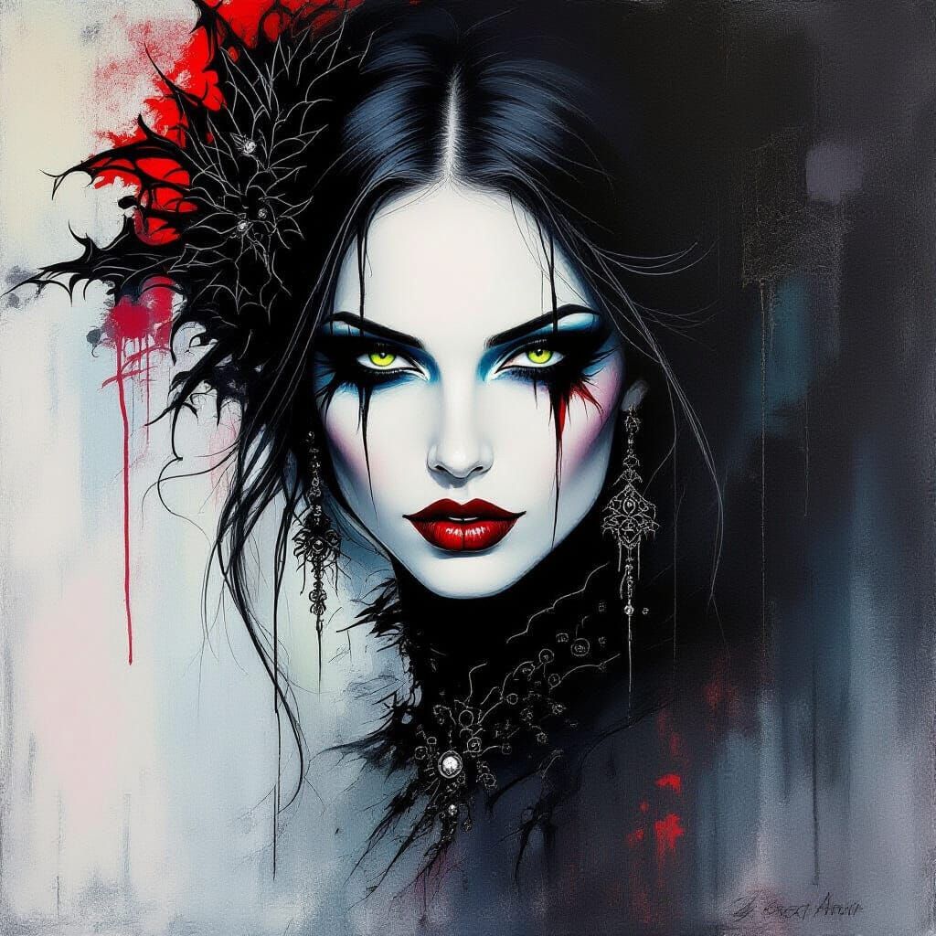 Intense Painting of a Dramatic Goth Queen