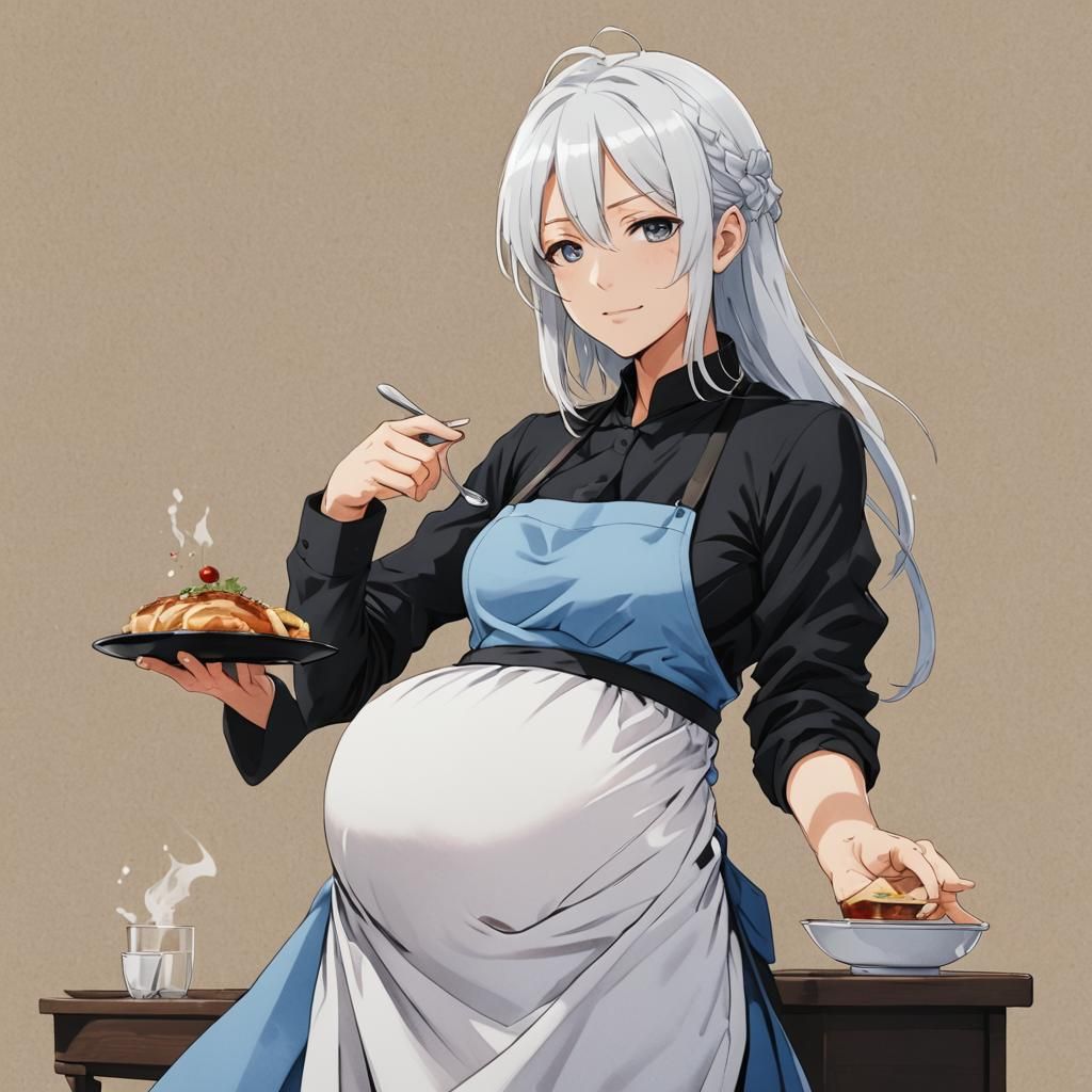 Anime Pregnant Waitress in Manga Style