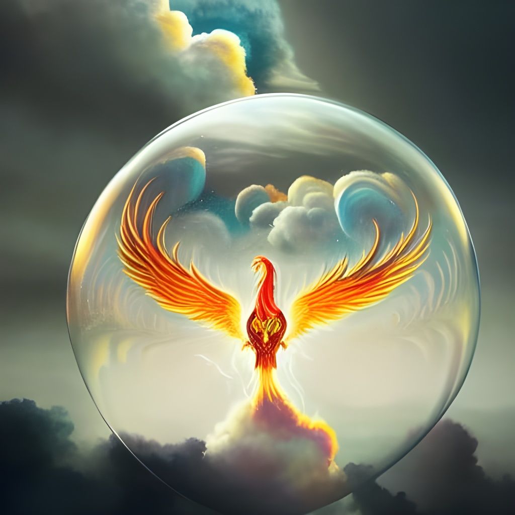Phoenix Rising in Colorful Smoke, Maximalist Style