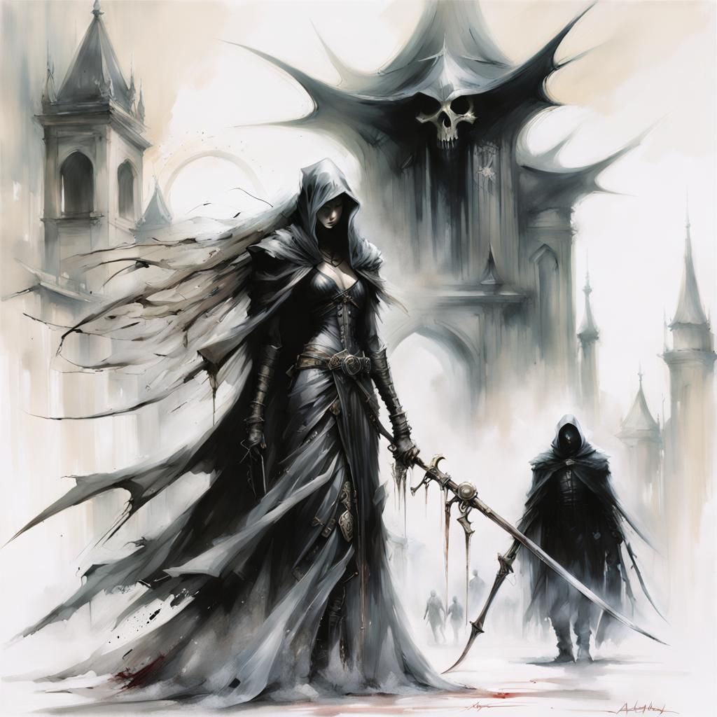 Grim Reaper's Wedding in Airbrush Art Style