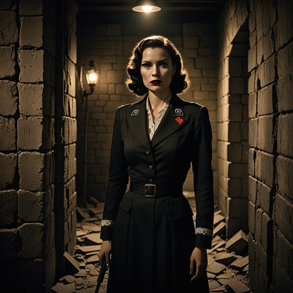 Sultry Femme Fatale in Vintage Cellar