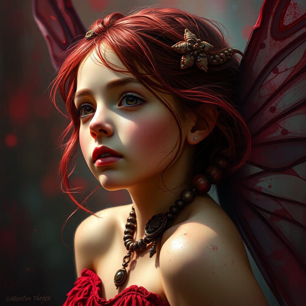 Hyperrealistic Portrait of a Maroon Fairy